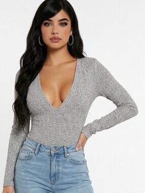 warm deep v-neck  long sleeve body suit